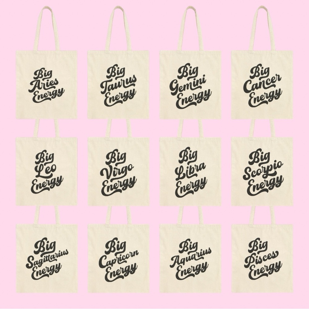‘Big ___ Energy’ Cotton Tote Bag - Available in Beige, Pink, Brown, & Black